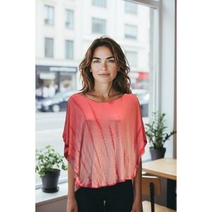 Justice Girls Top Coral Tie Dye Oversized Poncho Style Blouse Teen‎ Size